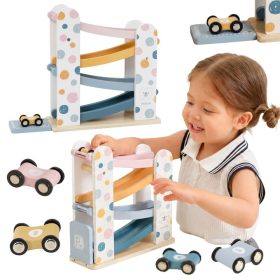 VIGA-PolarB-Wooden-Car-Track-Slide-Parking-4-Cars-18m VIGA PolarB Wooden Car Track Slide Parking 4 Cars 18m+