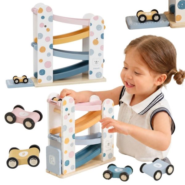 VIGA-PolarB-Wooden-Car-Track-Slide-Parking-4-Cars-18m VIGA PolarB Wooden Car Track Slide Parking 4 Cars 18m+
