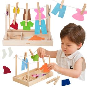 VIGA-Wooden-Laundry-Set-Clothes-Dryer-Clothes-Pegs-Montessori-27-pcs VIGA Wooden Laundry Set Clothes Dryer Clothes Pegs Montessori 27 pcs